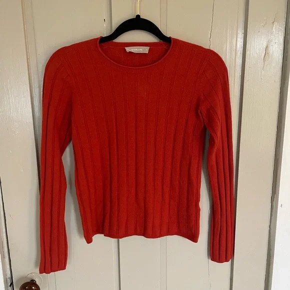 Everlane Vibrant Orange Red Ribbed Sweater Wool Comfy Stretchy NWOT Cute - Picture 2 of 14